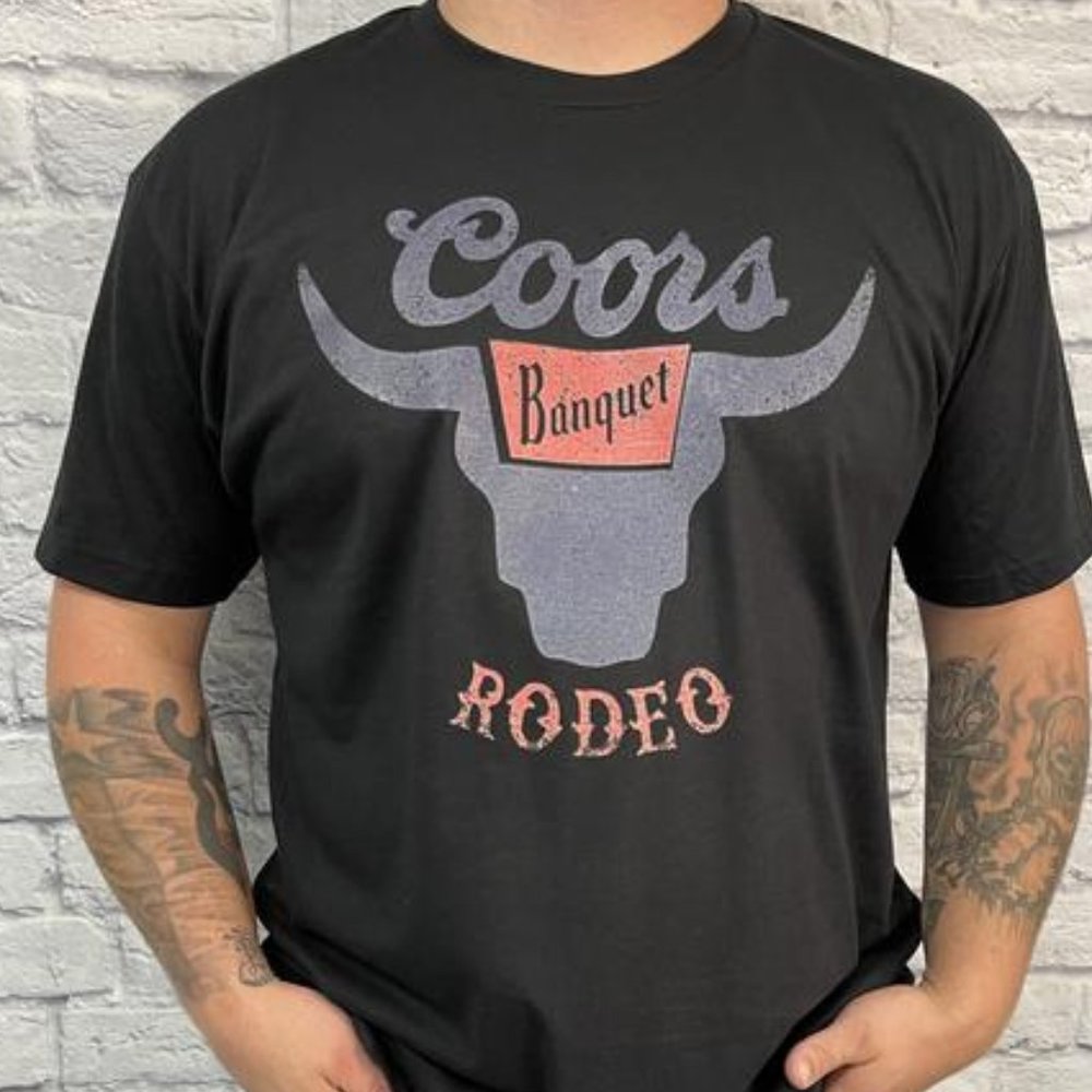 BLACK COORS BULL Rodeo Handmade Graphic Tee - Picture 1 of 4